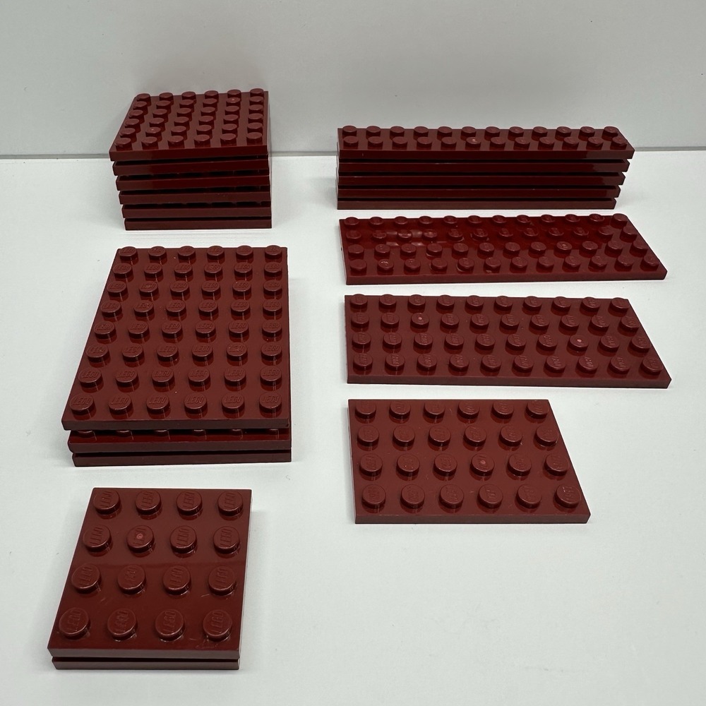 Lego Parts - Dark Red Plates - 2x12, 4x4, 4x6, 4x10, 4x12, 6x6 & 6x8 Lot Of 19‎